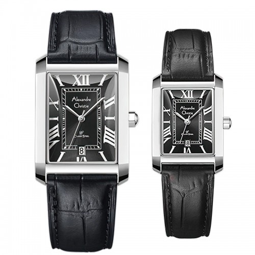 Alexandre Christie AC 8714 Silver Black Leather Couple